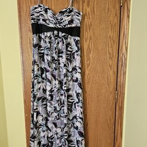 Floral Strapless Maxi Dress - Black and Purple